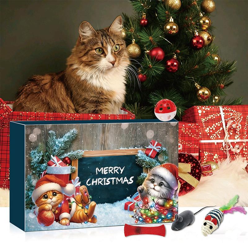 Cat Advent Calendar Christmas Counting Toy Pvc Green Blue For Pet Play