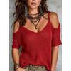 Women S Solid Mesh Cold Shoulder Knit Top Short Sleeve Summer