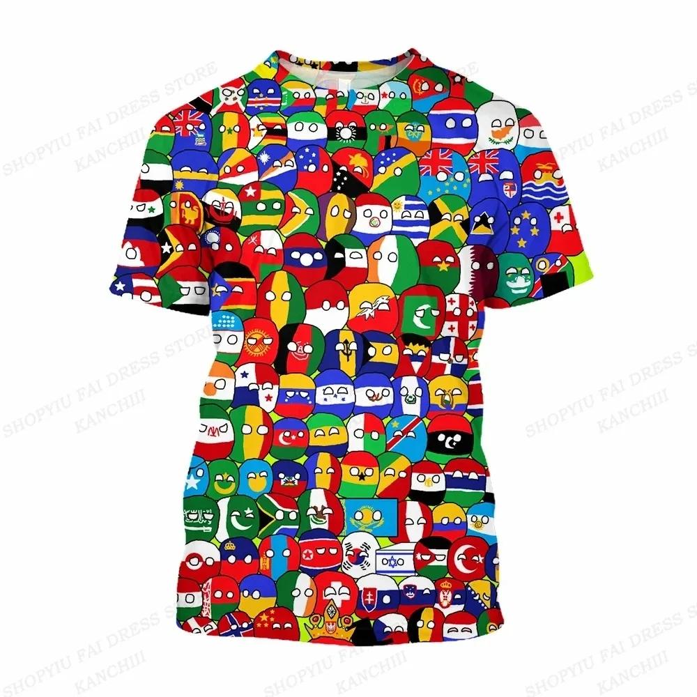 Summer Round Neck 3D World Flag Print Top Fashionable Casual Short Sleeved Men's T-shirts