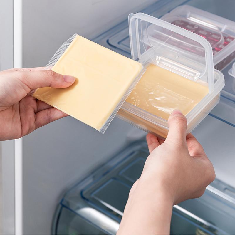 Sliced Cheese Container Food Grade Plastic Butter Block Fresh Storage Box with Flip Lid Refrigerator Garlic Onion Portion Box