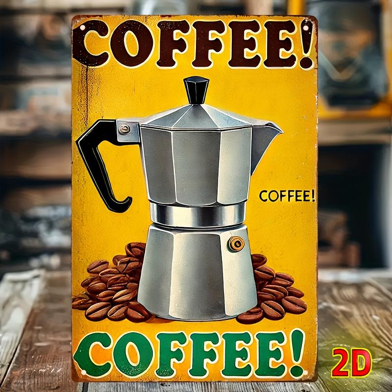 Vintage Metal Wall Sign Coffee Decor Moka Pot Art Waterproof Rustic Plaque