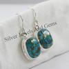 Blue Copper Turquoise Earrings, 925 Sterling Silver, Rectangle Gemstone