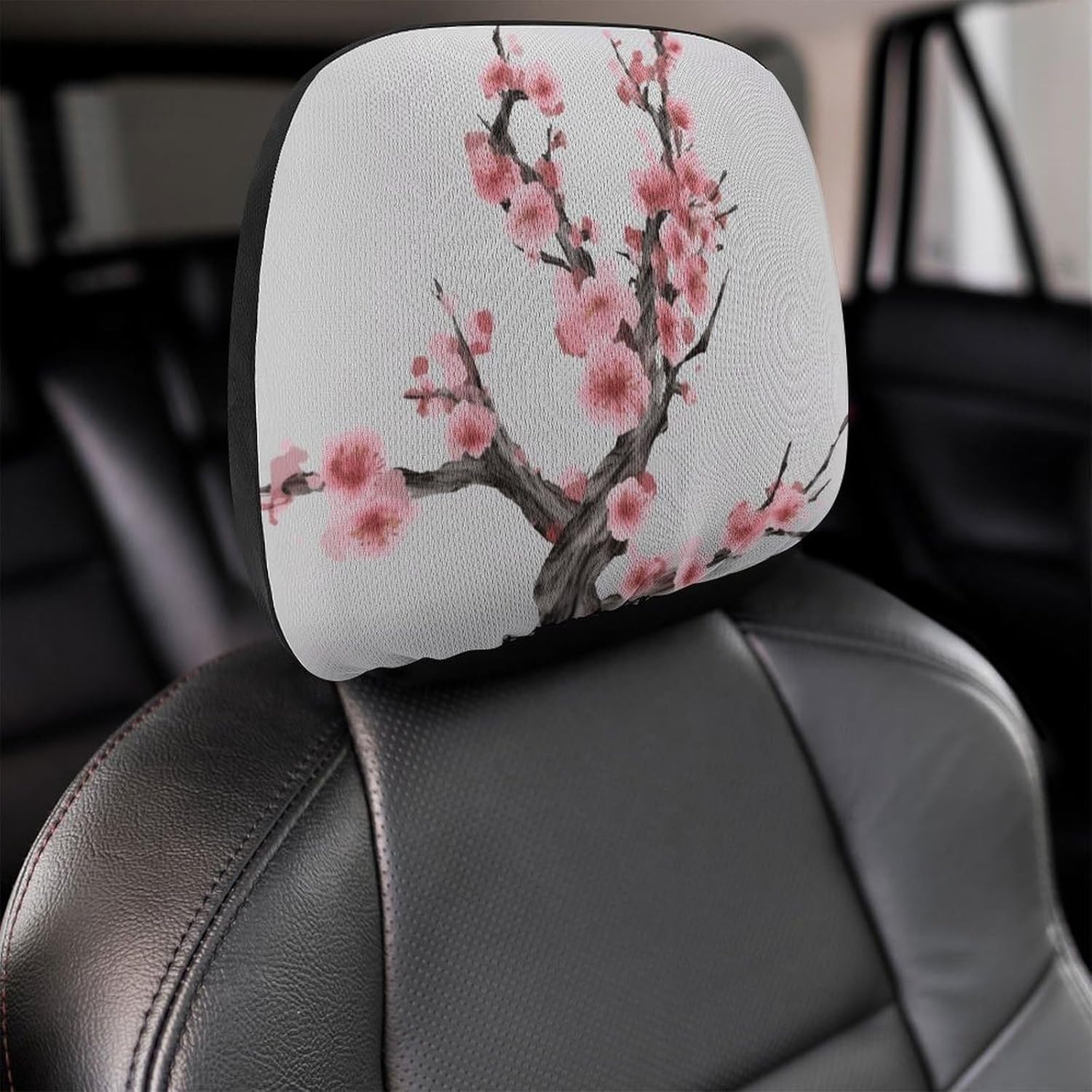 Car Headrest Cover 2PCS Cherry Blossom Tree Branch Car Seat Headrest Cover Soft Breathable Seat Head Rest Covers for Most of Cars Universal 2 PCS