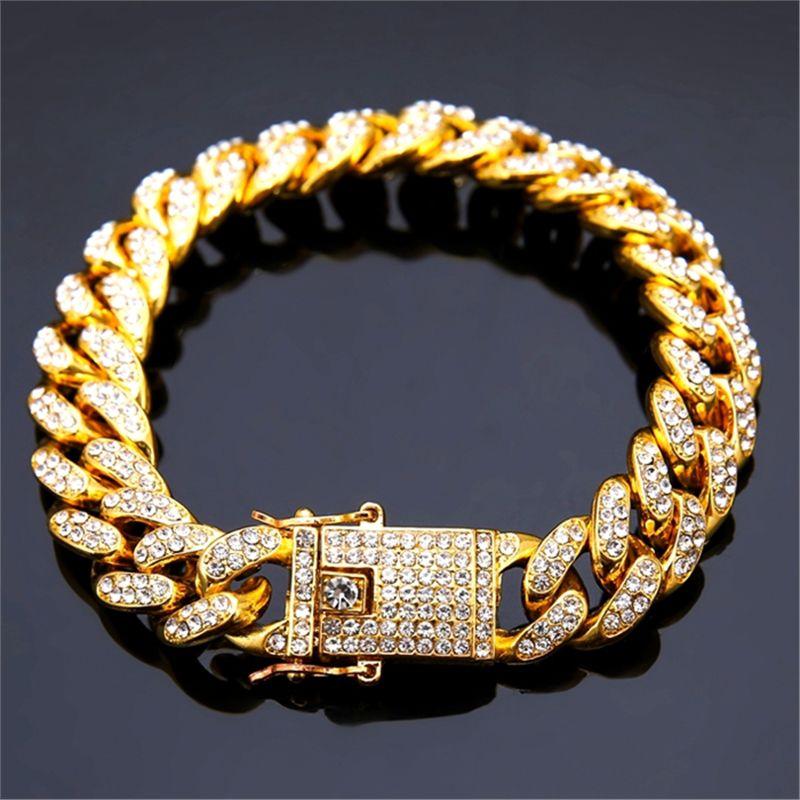 

Ожерелье для питомца из цинкового сплава с бриллиантами, 12,5 мм, бриллиантовое золотое ожерелье-ошейник, кубинская цепь, поводок для кошки/собаки, аксессуары для украшения Gold bracelet 20cm