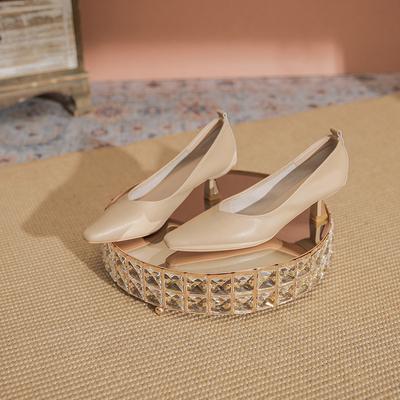 -Leather Thin Heel Pointed Head Shallow Mouth Single Shoes Cowhide Korean Version Pointed Head Temperament High Heels Commuter Work Shoes Women