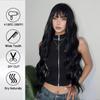 Natural Black Curly Long Wavy Synthetic Wigs with Bangs for White Women Body Wave Dark Cosplay Lolita Hair Wig Heat Resistant