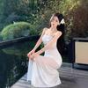 French Super Fairy Vacation Style Sexy Perspective Mesh Flower Tube Top Dress Women's Design Sense Slim Temperament Long Dress