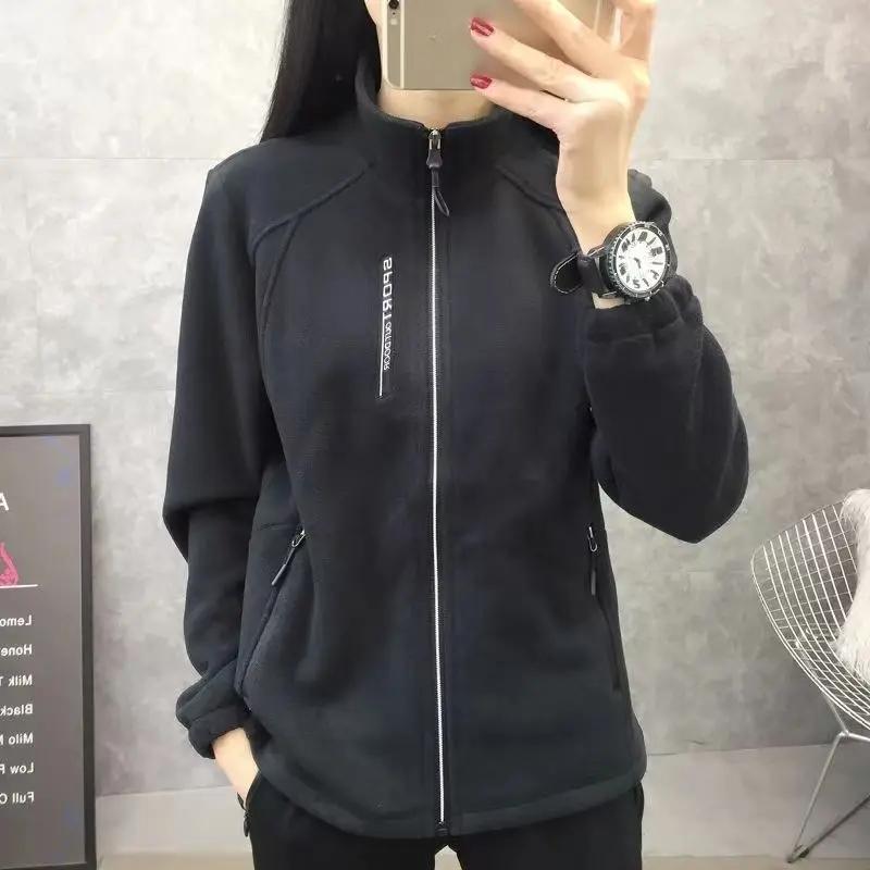 Plus Size Outono Inverno Feminino Casual Cardigan Jaqueta Esportes ao ar livre Floco de Neve Fleece Top Jovem Casal Fleece Roupas