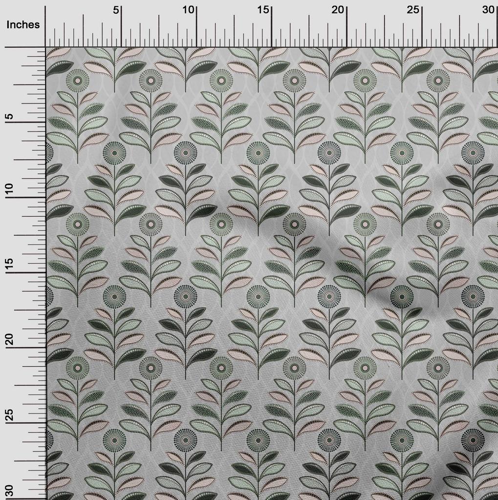 oneOone Cotton Flex Olive Green Fabric Dotted Floral Fabric For Sewing Printed Craft Fabric By The Yard 40 Inch