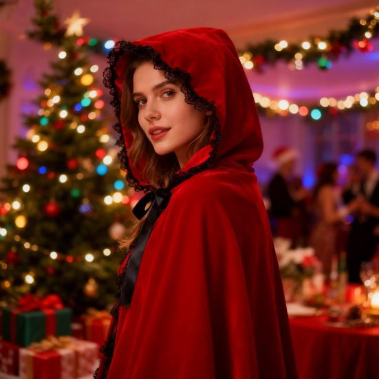 Fairy Hooded Cloak Renaissance Medieval Cosplay Costume Adults Velvet Wizard Witch Cape for Halloween Christmas Cosplay Party