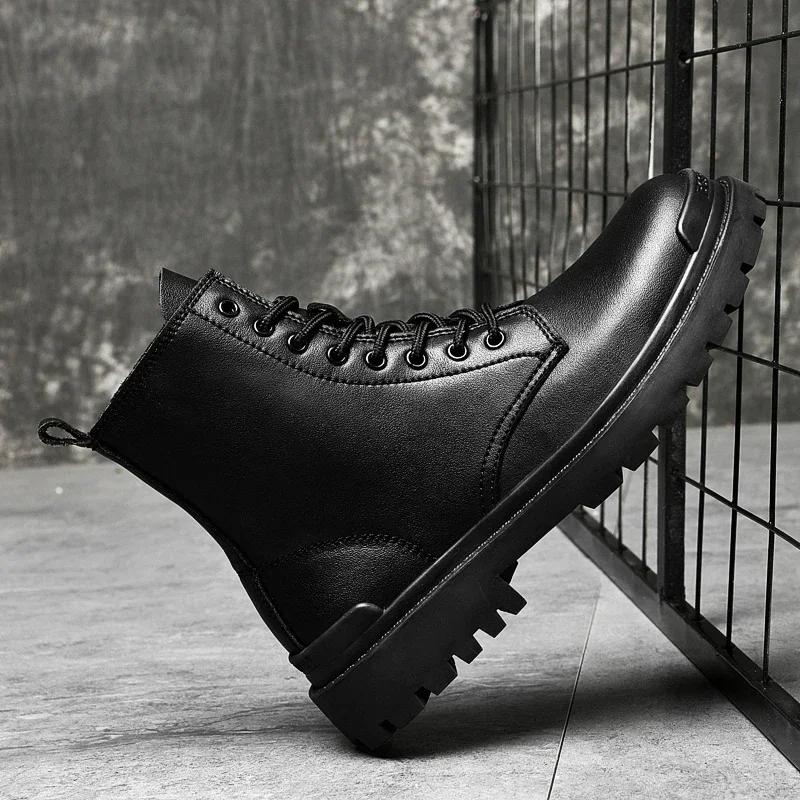 Fashion Fashion Mens Boots Autumn Winter Men Boots Genuine Leather Casual Shoes  For Man Retro Motorcycle Boots Big Size 38-48