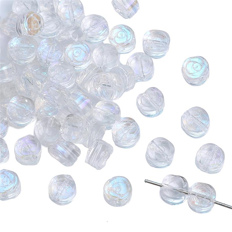 10Pcs Flower Crystal Glass Beads Rose Loose Spacer Beads for DIY Necklace Bracelet Jewelry Making
