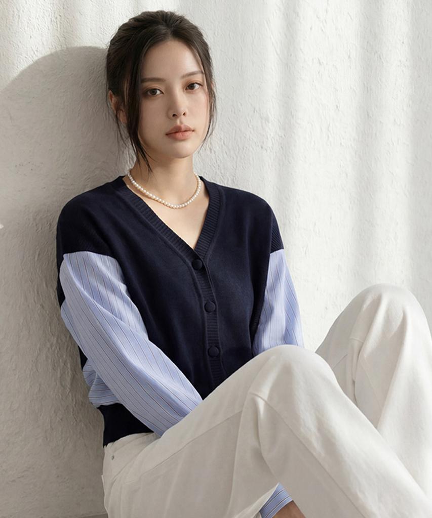 Merci Marie Shirt Layered V-Neck Cardigan 22688