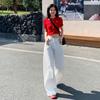 Versatile Retro High-Waisted Patchwork Wide-Leg Jeans for Women - Three Color Options, Loose Casual Straight Floor-Length Design.