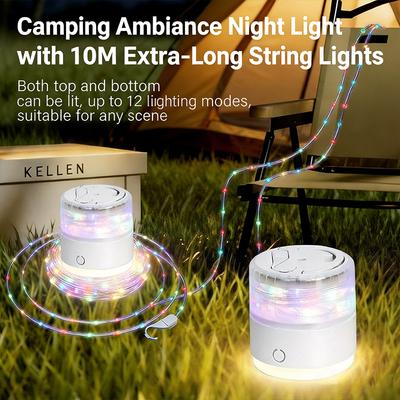 Waterproof Recyclable LED Light Strip, 10M Camping Atmosphere Belt for Outdoor Tent, Garden & Indoor Use Type-C Charge