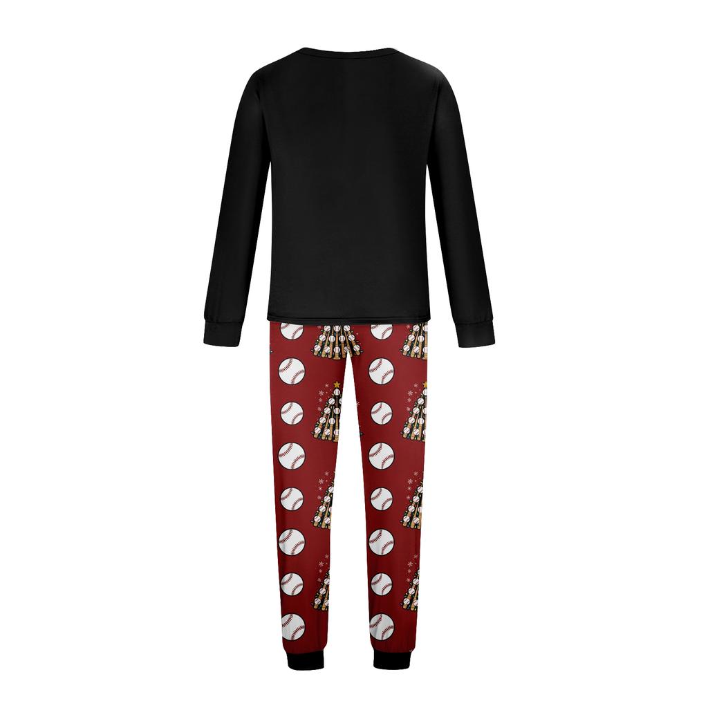 Christmas Print Round Neck Family Matching Long Sleeve and Pants Pajama Set, Holiday Loungewear