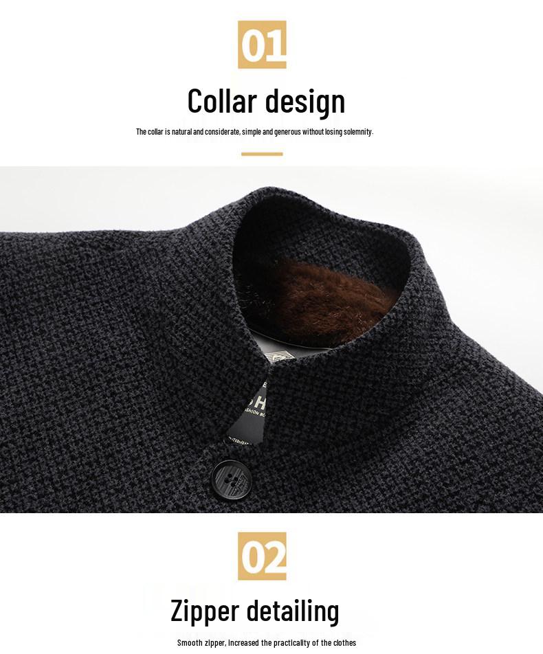 2025 Bestselling Dad Style Woolen Coat: Thick Chenille Stand-Up Collar Jacket for Middle-Aged & Elderly, Autumn/Winter Collection