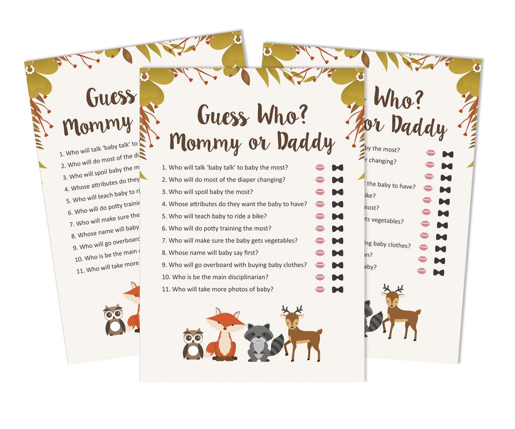 Inkdotpot Mommy Or Daddy Who Said it Game Gender Neutral Jungle Animal Fun Baby Shower Game Party Supply Set of 50 -HG67