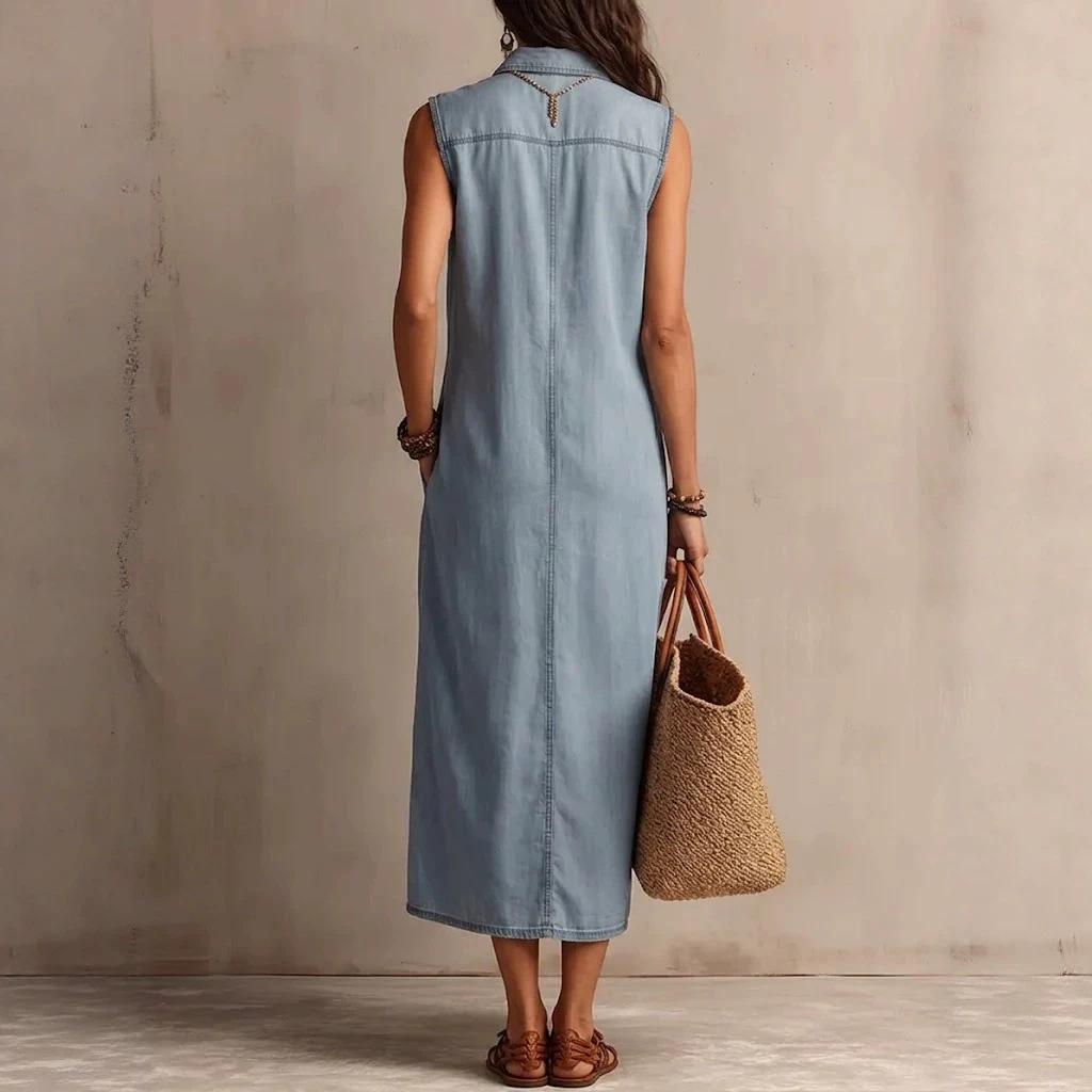  European and American new products Bohemian sleeveless imitation denim vacation medium and long women's jumpsuit