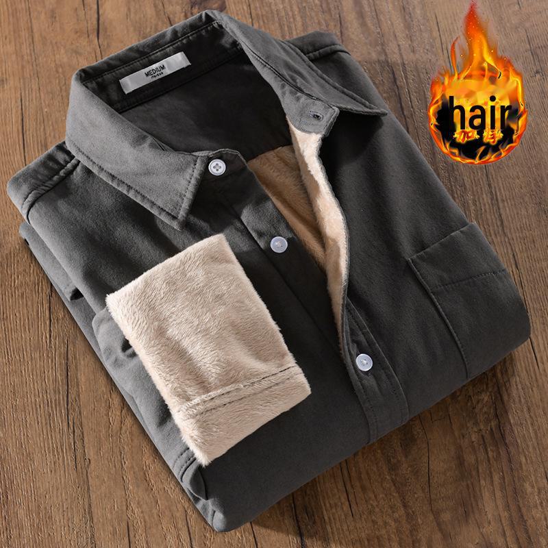 

Мужская зимняя рубашка на бархатной подкладке: Повседневный, Простой, Теплый, Морозостойкий, 9421 L темно-серого