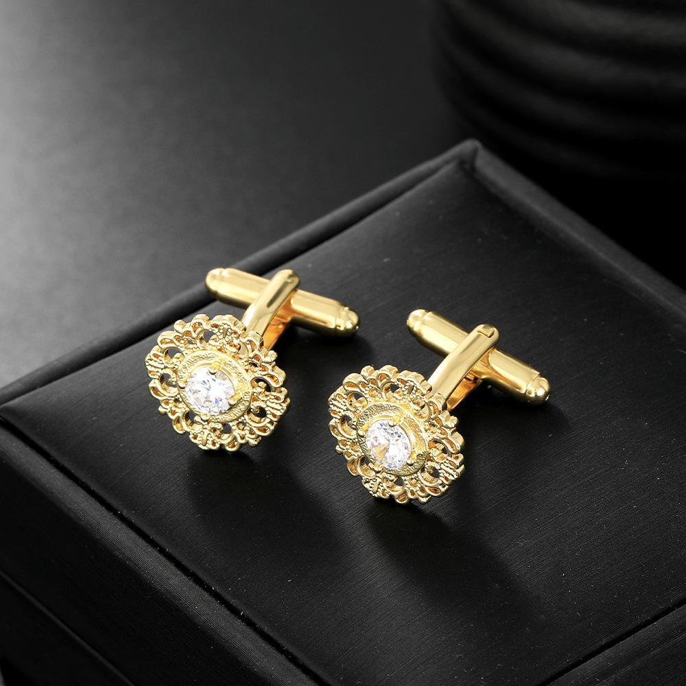 A pair of Copper sleeve studs, simple diamond studded men's and women's cufflinks, retro gold art dot diamond pattern design, accessories