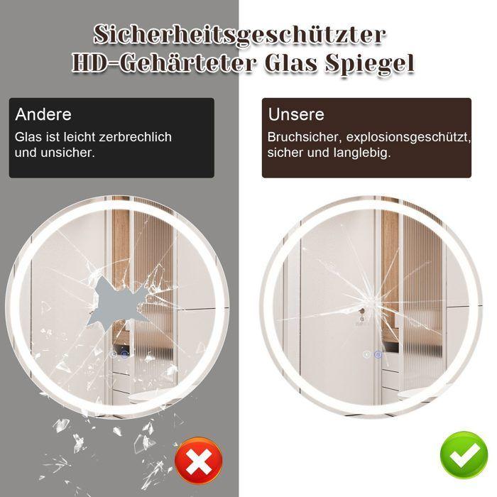 Miroir de salle de bain - NETTLIFE - Rond 50 cm - LED dimmable 3000K-6500K - Interrupteur tactile - Anti-buée IP44