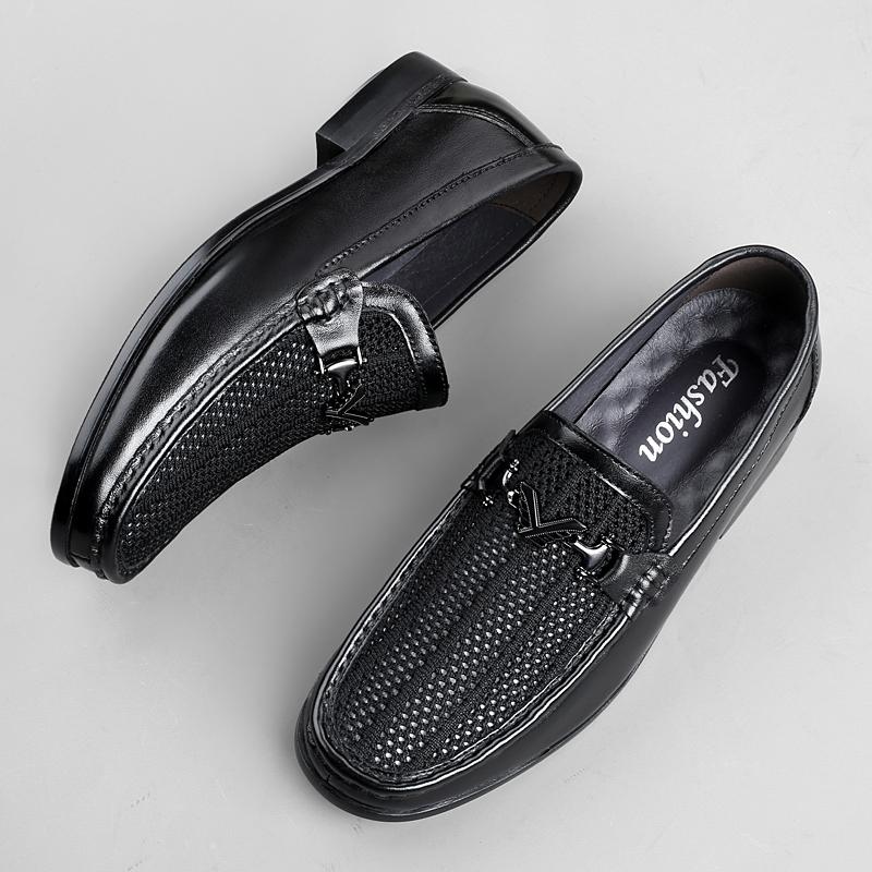 Fashion High End Brand Men's Genuine Leather Shoes Trendy Gray Flat Loafers Versatile Men's Business Dress Shoes Big Size: 36-47