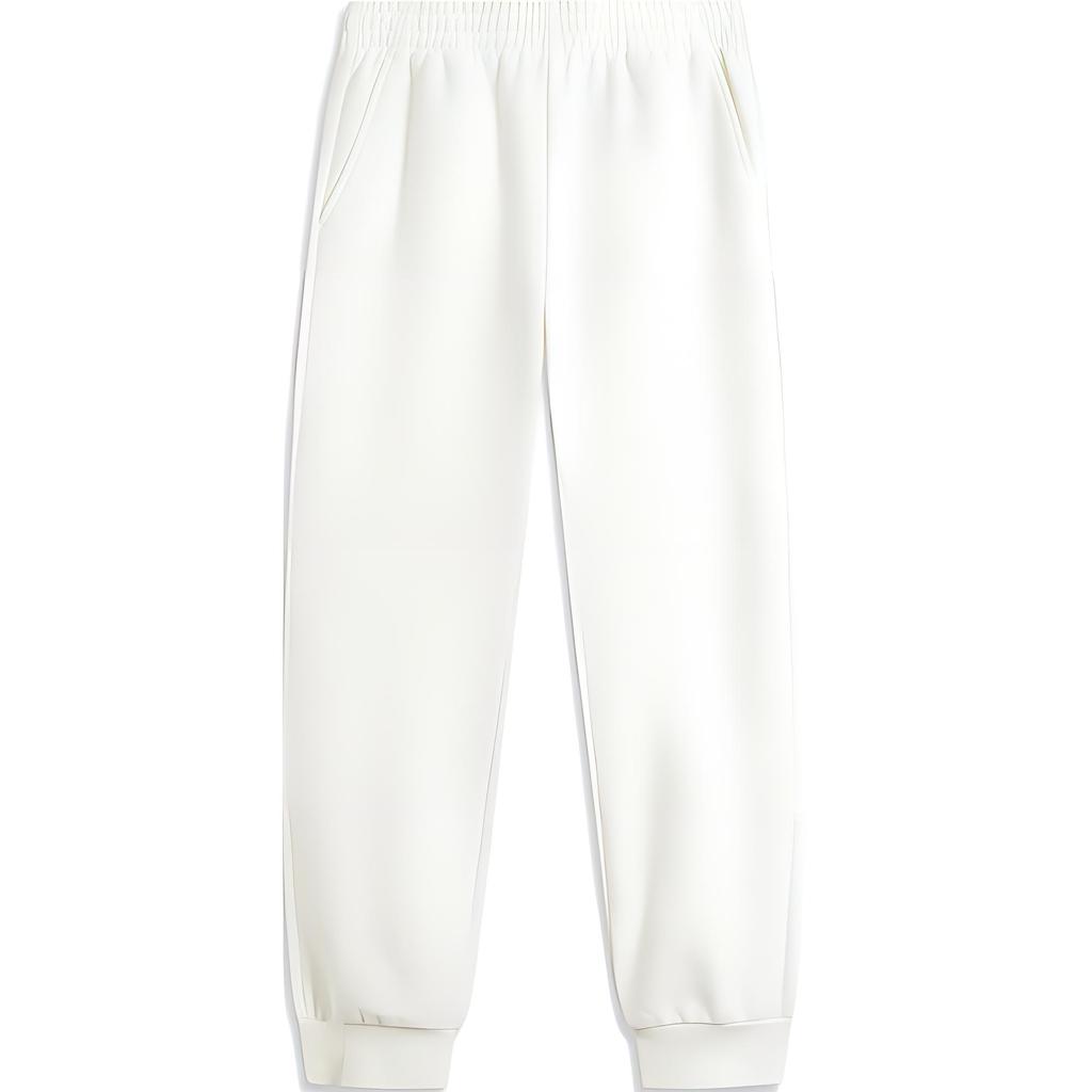 Li Ning Sports Lifestyle Series Brand Logo Cuffed Knitted Fleece Casual Pants Women Bottoms Off-White AKLU622-1