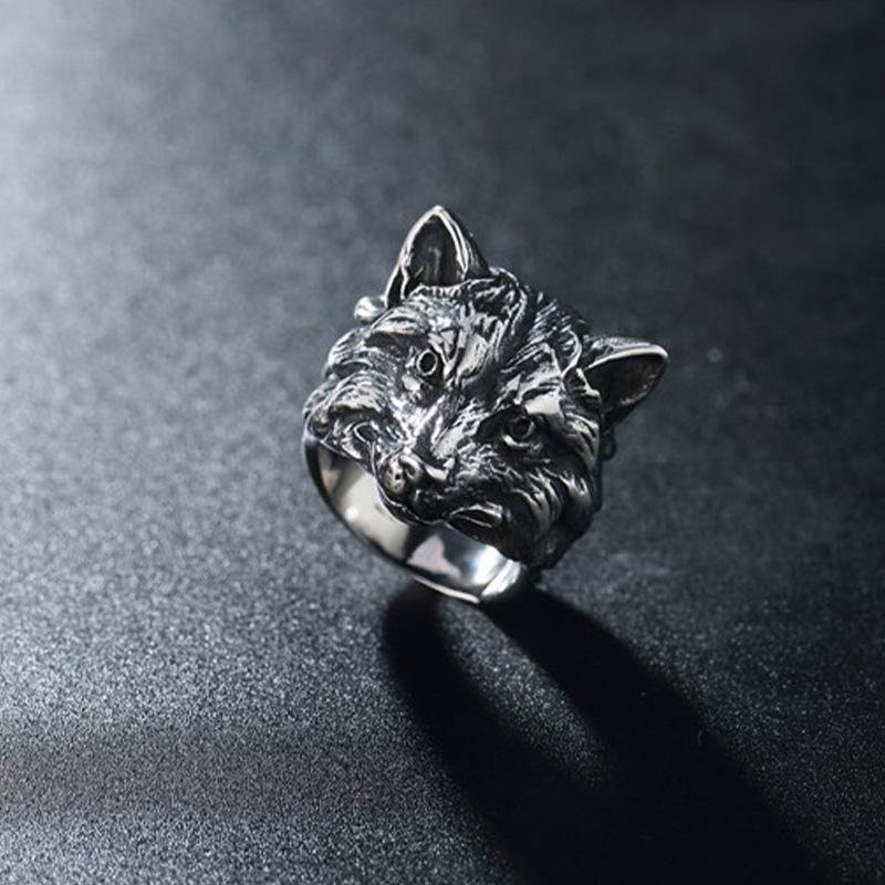 Retro Wolf Fox Ring For Men Zinc Alloy Color Punk Gothic Open Ring Zinc Alloy Handmade Unisex Designer Zircon Biker Accessories
