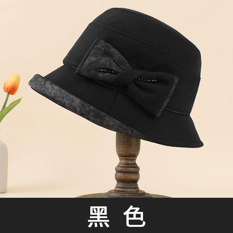 Autumn and Winter Bow Basin Hat Temperament New Retro Hat Mother Hat Warm Temperament Grandma Matching Hat