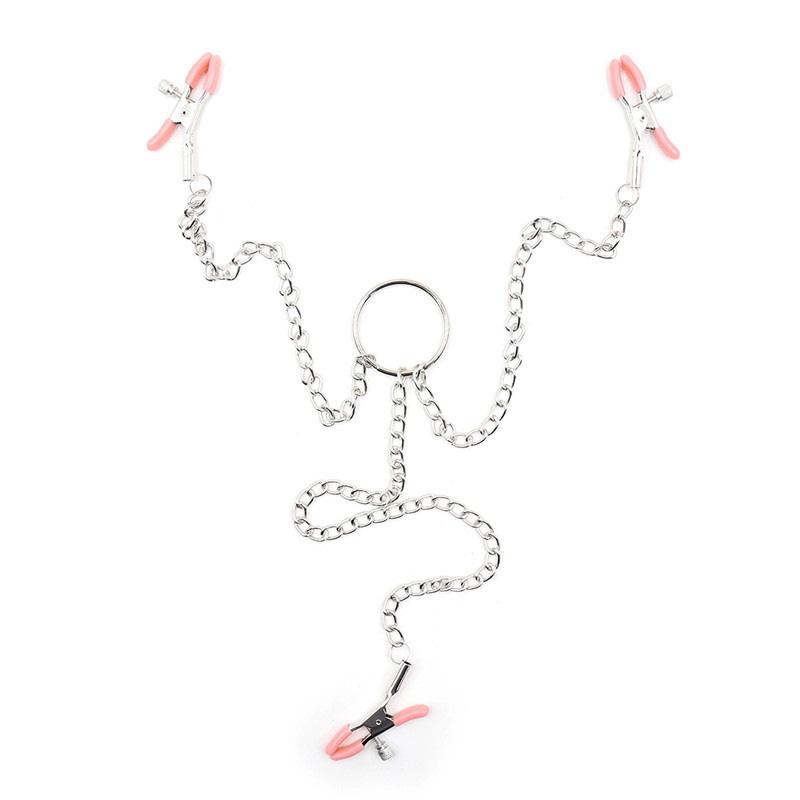 Adjustable Y-Shaped Mamilla Clitoris Mamilla Clamp With Metal Chain Bondage Adult Sex Toy Jewellery Triple nipple clip