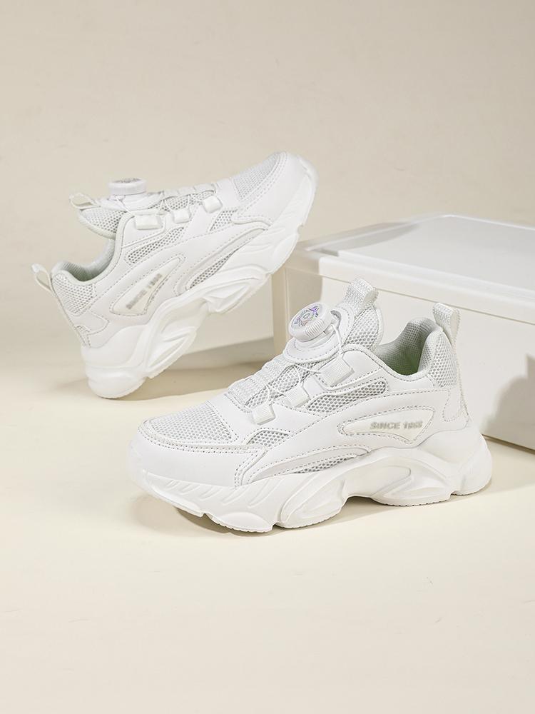 Slip-on Rotating Buckle! Kids' Mesh Black Dad Shoes, Breathable and Stuffy-free, Non-slip White Sports Shoes for Boys and Girls