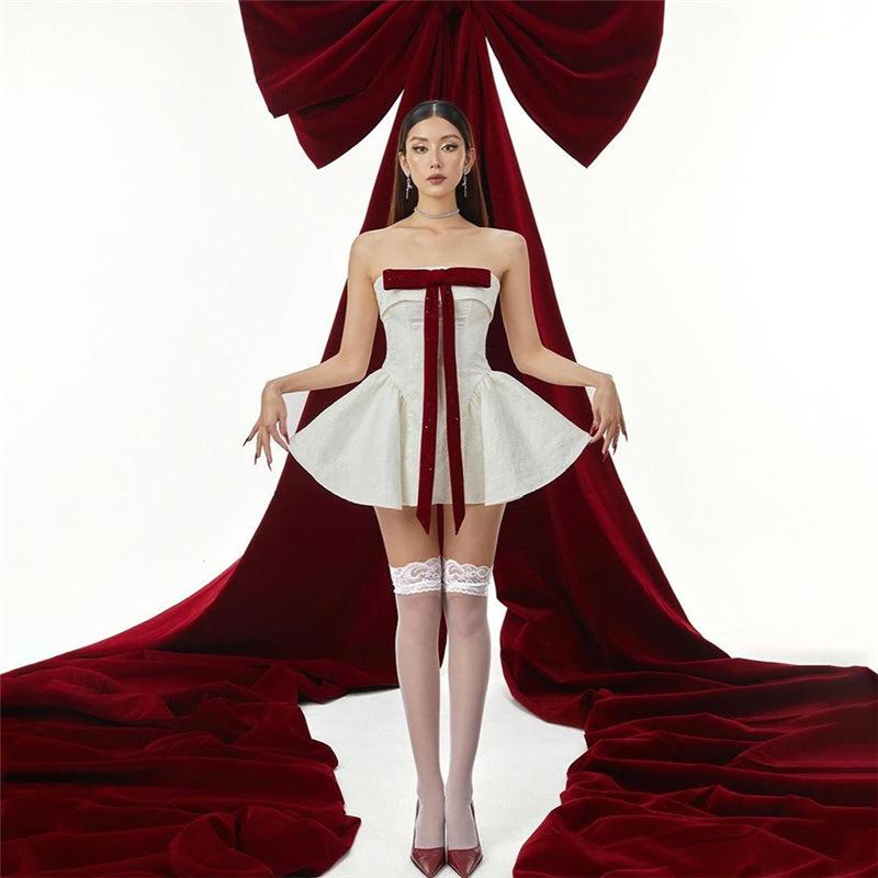 Women's Fall Fashion Sexy Line Neck Top High Waist Dress