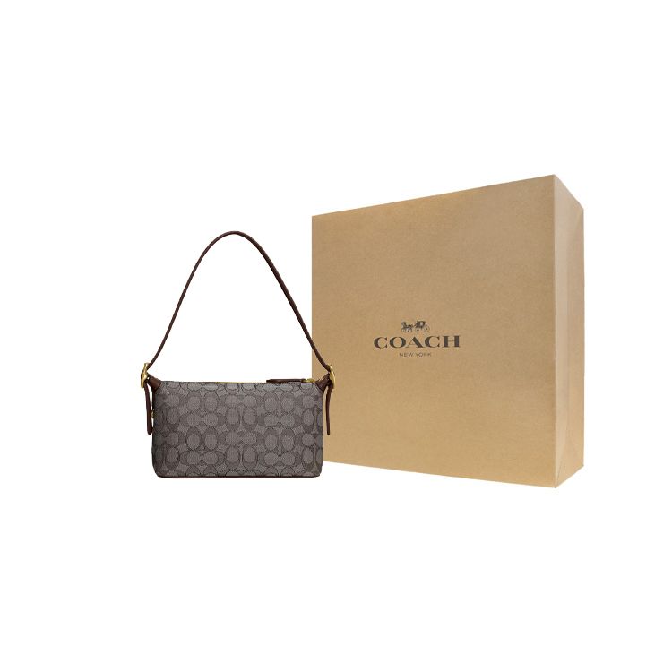 Coach Demi 23 Classic Monogram Zipper Closure Jacquard Fabric And Recycled Leather Shoulder Bag Women Handbags Brown CE736-B4S0M