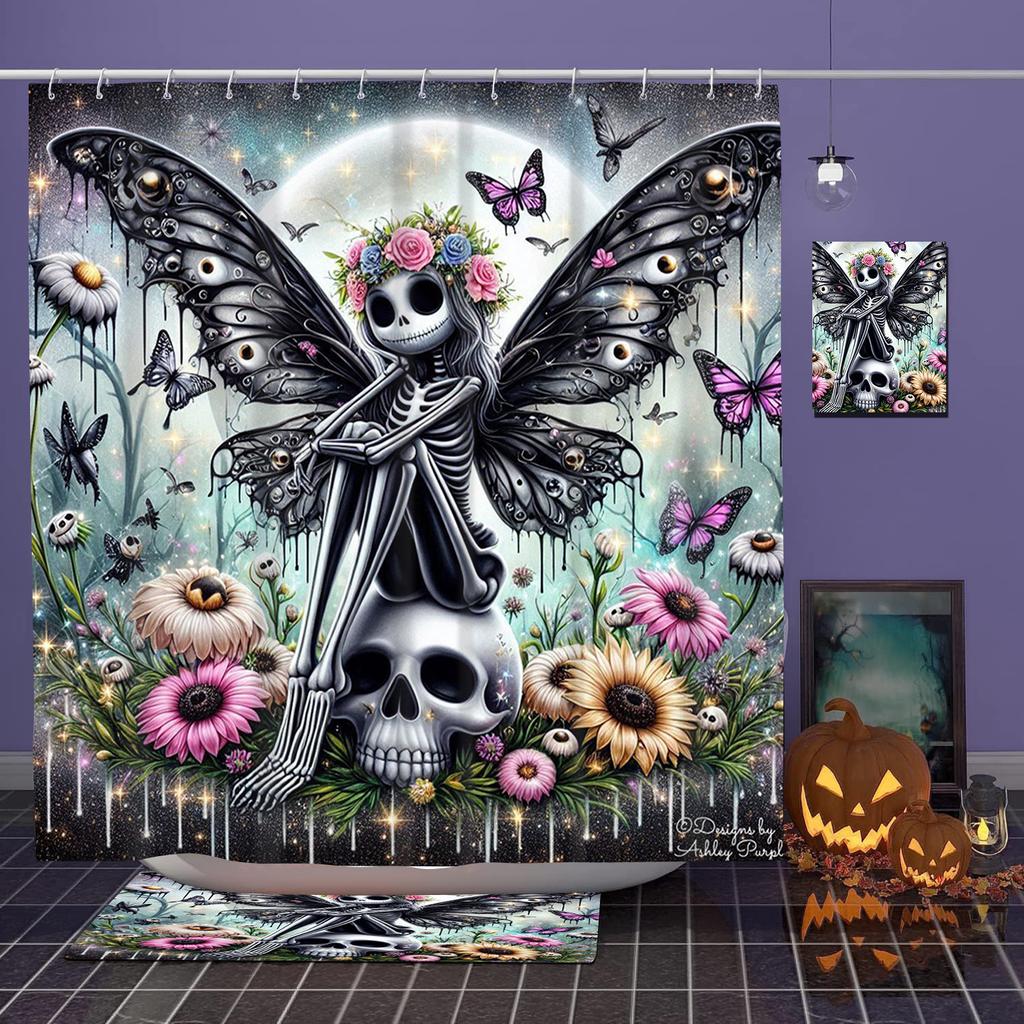 Hallowmas Totenkopf Blume Schmetterling Duschvorhang Badezimmer Duschvorhang Wasserdicht Mit 12 Haken Fische Heim Deko Kostenloser Versand
