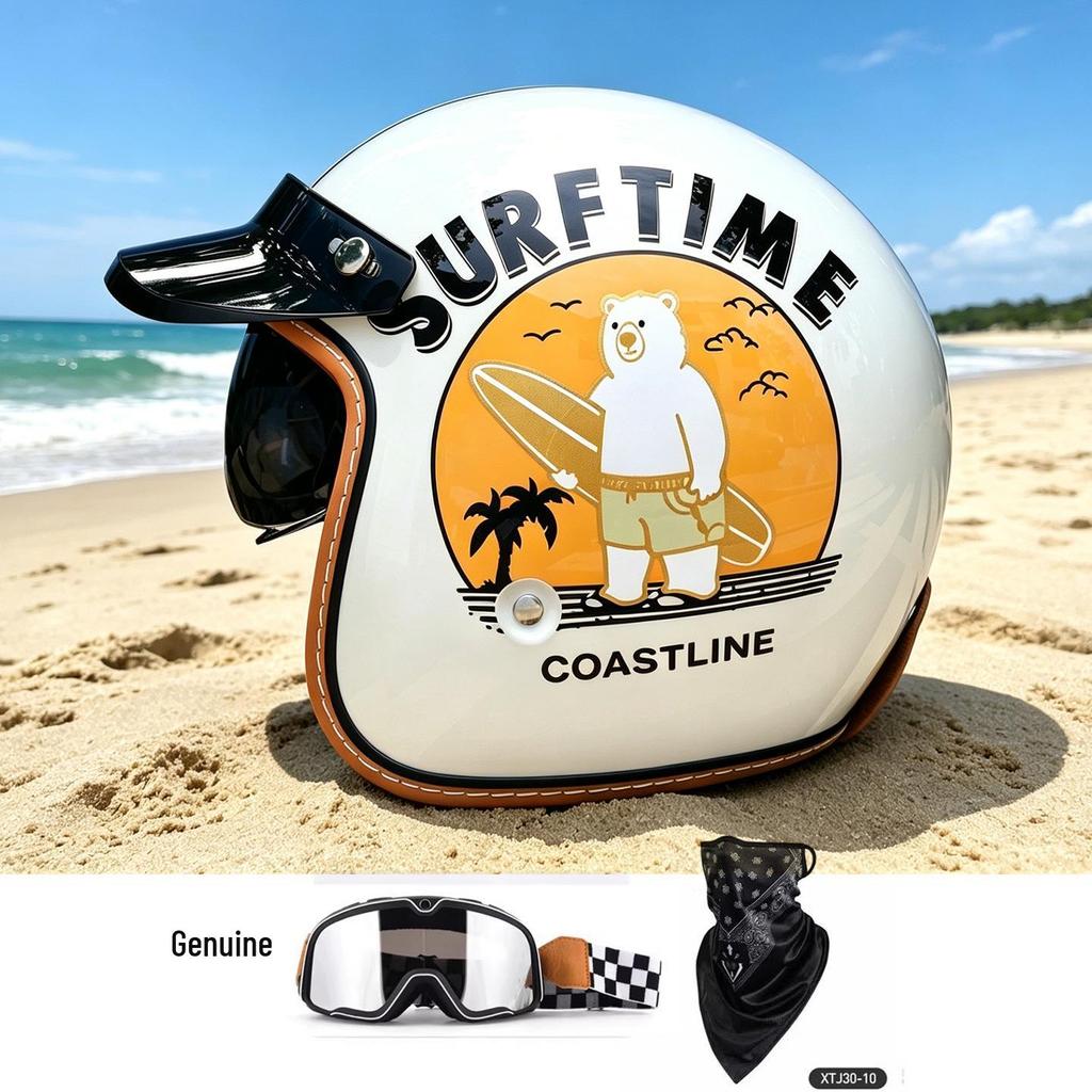 High-Quality Retro Motorcycle Half Helmet with Built-In Goggles for Men and Women