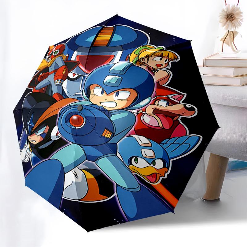 1pc Mega Man Automatic Folding Umbrella, 3-Fold Design, 8-Bone Iron Frame, Outdoor, Ideal Gift for Fans, Travelers, Daily Use, Festive Present.Y058