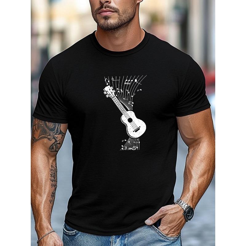 Men'S Summer Casual Short-Sleeve T-Shirt with Guitar And Note Patterns