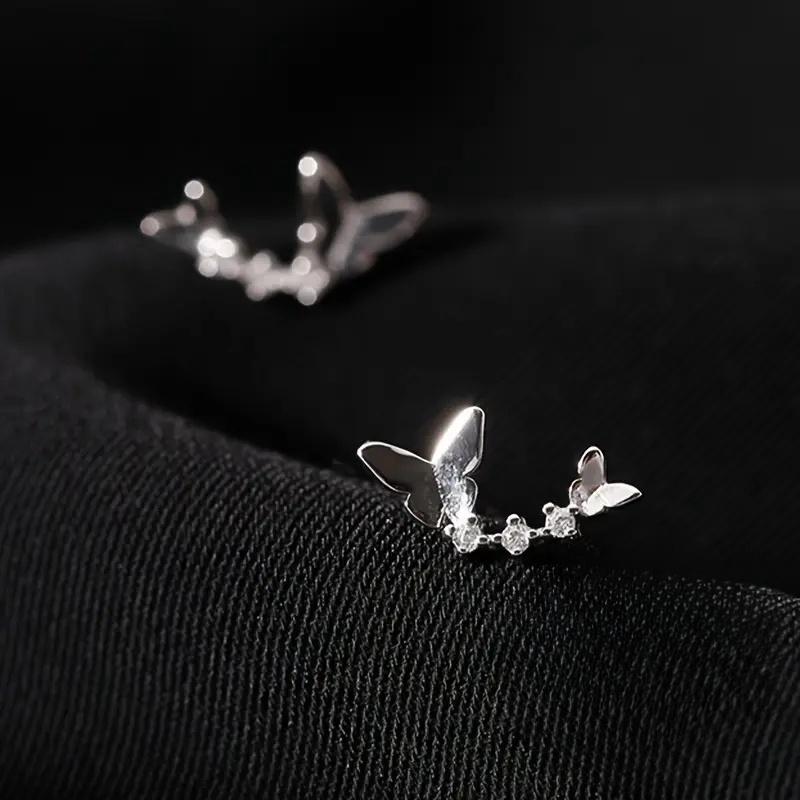 Sweet Butterfly Stud Earrings  Sterling Silver Dainty Exquisite Gorgeous Ear Accessories for Women Chic Party Jewelry