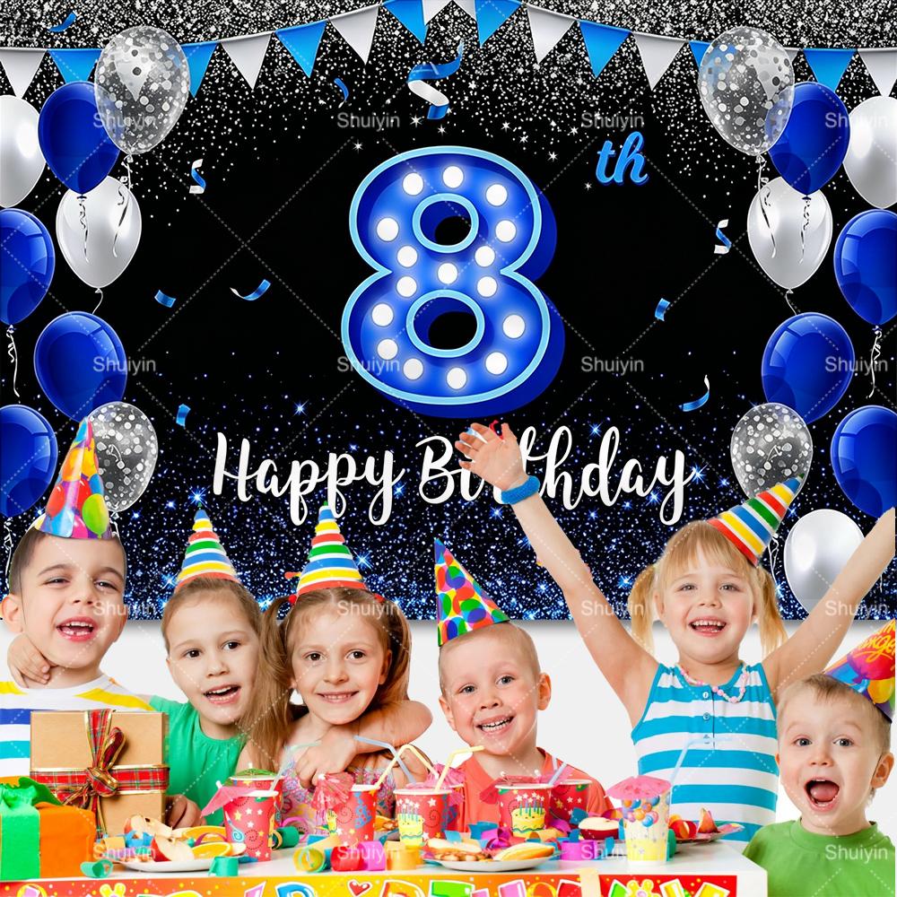 2D Alles Gute zum Geburtstag Hintergrund Schwarz Blau Luftballons Individuelles Alter Kinder Erwachsene 18. 20. 30. 40. Geburtstag Dekorationen Partyzubehör