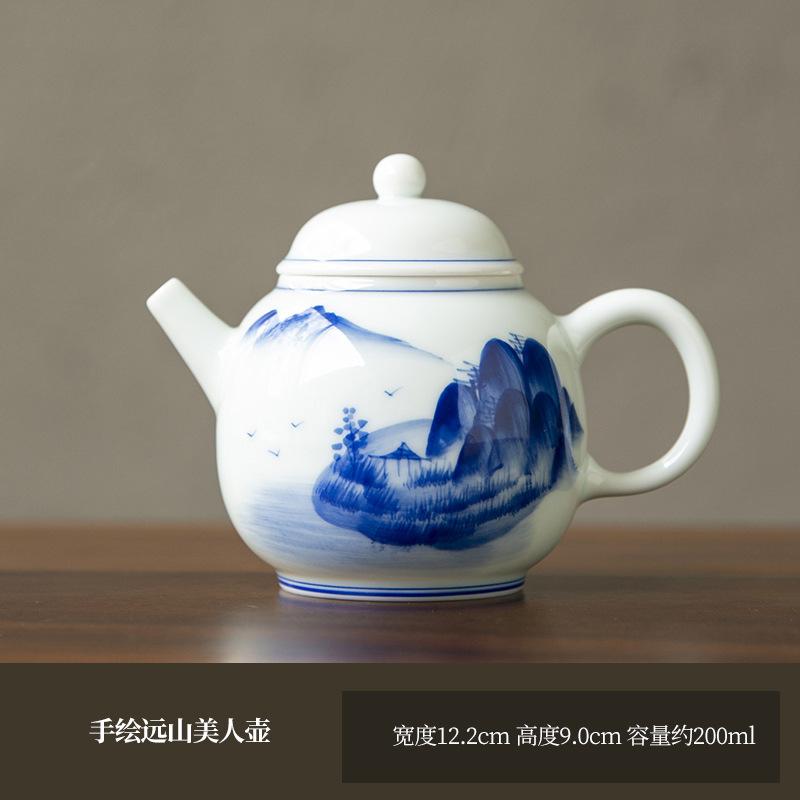 

200ml Hand-painted Blue And White Landscape Porcelain Teapot Tea Infuser Pot Tea Soaking Kettle With Ball Hole Cafes Ornaments