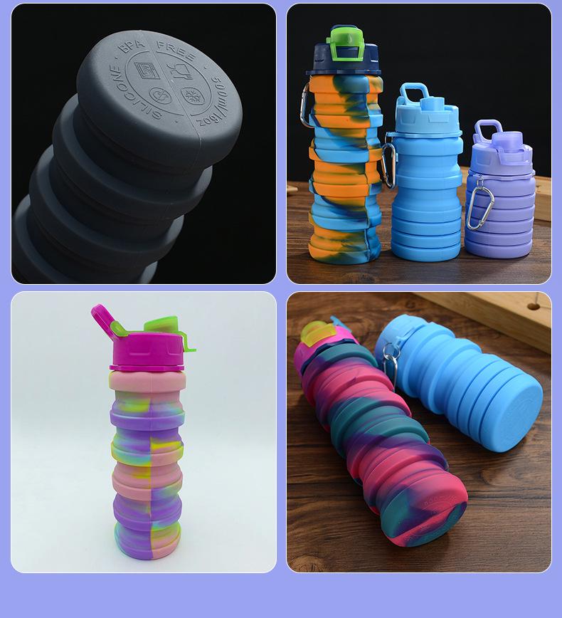 Compact Silicone Foldable Water Bottle - 500ml Portable Sports Bottle for Outdoor Activities