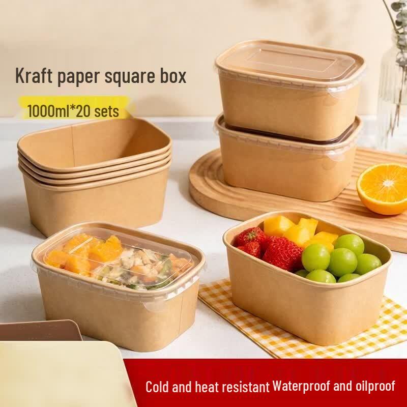 

HANDUNYOU Disposable Kraft Paper Takeout Meal Boxes with Lids