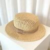 Old money wind hollow flat brim straw hat women's summer seaside beach vacation top hat UV protection shade sun protection hat