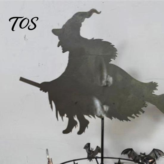 Spooky Patio Ornament Garden Witch Wind Spinner, Halloween Yard Art Metal Outdoor Fall Decorations Stake, Flying Spinner for Lawn Pathway Decoration