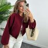 Cappotto di Lana Tinta Unita con Zip Moda Donna Manica Lunga Girocollo Giacca Bomber da Donna Autunno Caldo Tasca Capospalla Corto Chic da Strada Femminile