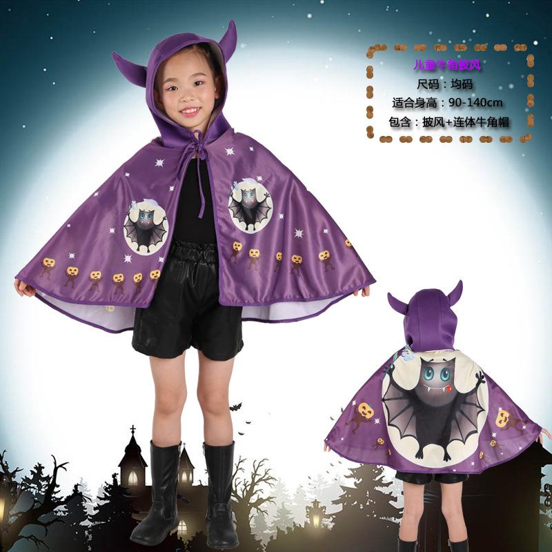 

Хэллоуинский детский плащ с рогами, плащ демона, плащ ведьмы, костюм для представления, плащ мага с тыквой One Size