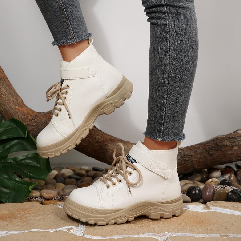 Women's Large Size Soft Sole Heightening Winter Warm Fur One Anti-slip Snow Boots Padded Lined Ankle Boots Outdoor Sports Cotton Boots Martin Boots