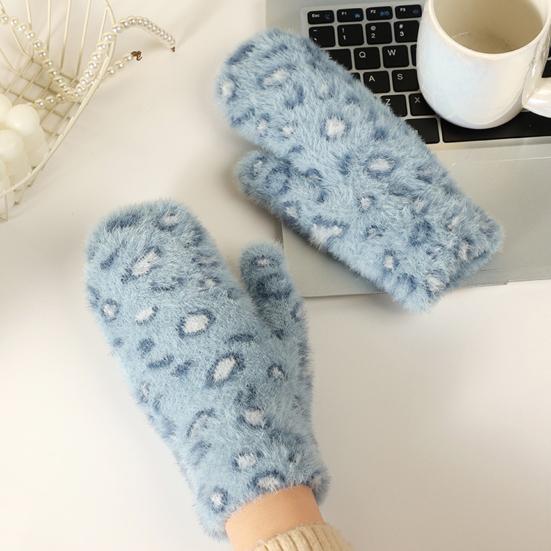 1 Pair Winter Mittens Leopard Print Warm Plush Gloves Soft Thickened Cold-Proof Skiing Travel Gloves