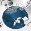 Retro White Crane Bamboo Leaf Printing Pattern Circular Carpet Home Living Room Sofa Bedroom Floor Decoration Carpet
